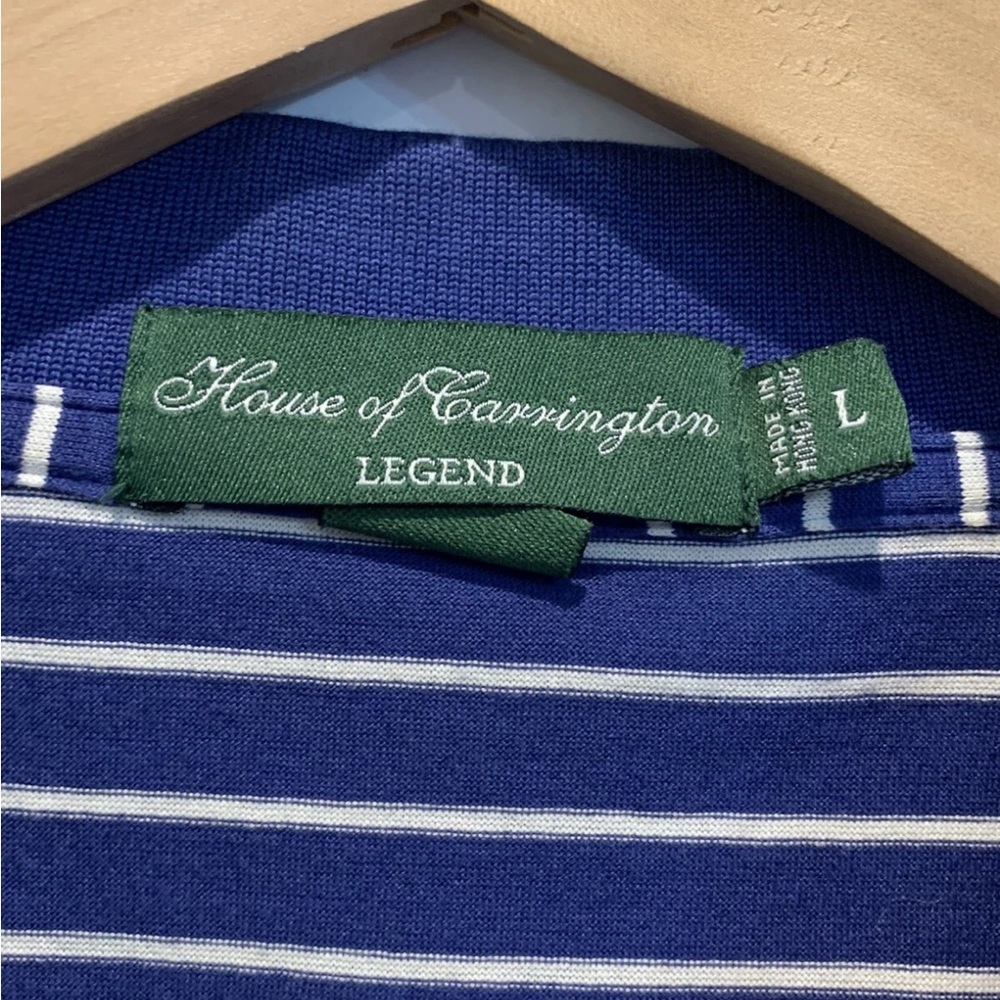 HOUSE OF CARRINGTON LEGEND MENS SS POLO SZ  Large Blue Stripe - Picture 5 of 5
